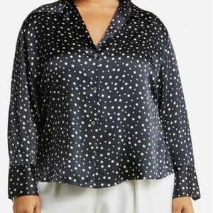 Vince 2X 100% Silk Black White Polka Dot Blouse